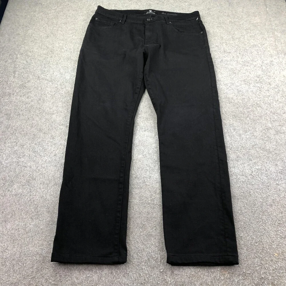 7 For All Mankind Jeans Mens 33x30 Black Dark Wash Regular Straight Denim Luxe